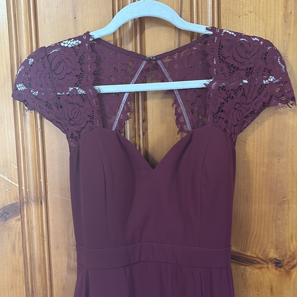 Lulu's Momentous Moments Burgundy Lace Backless Maxi Dress - Size Small - Picture 6 of 14